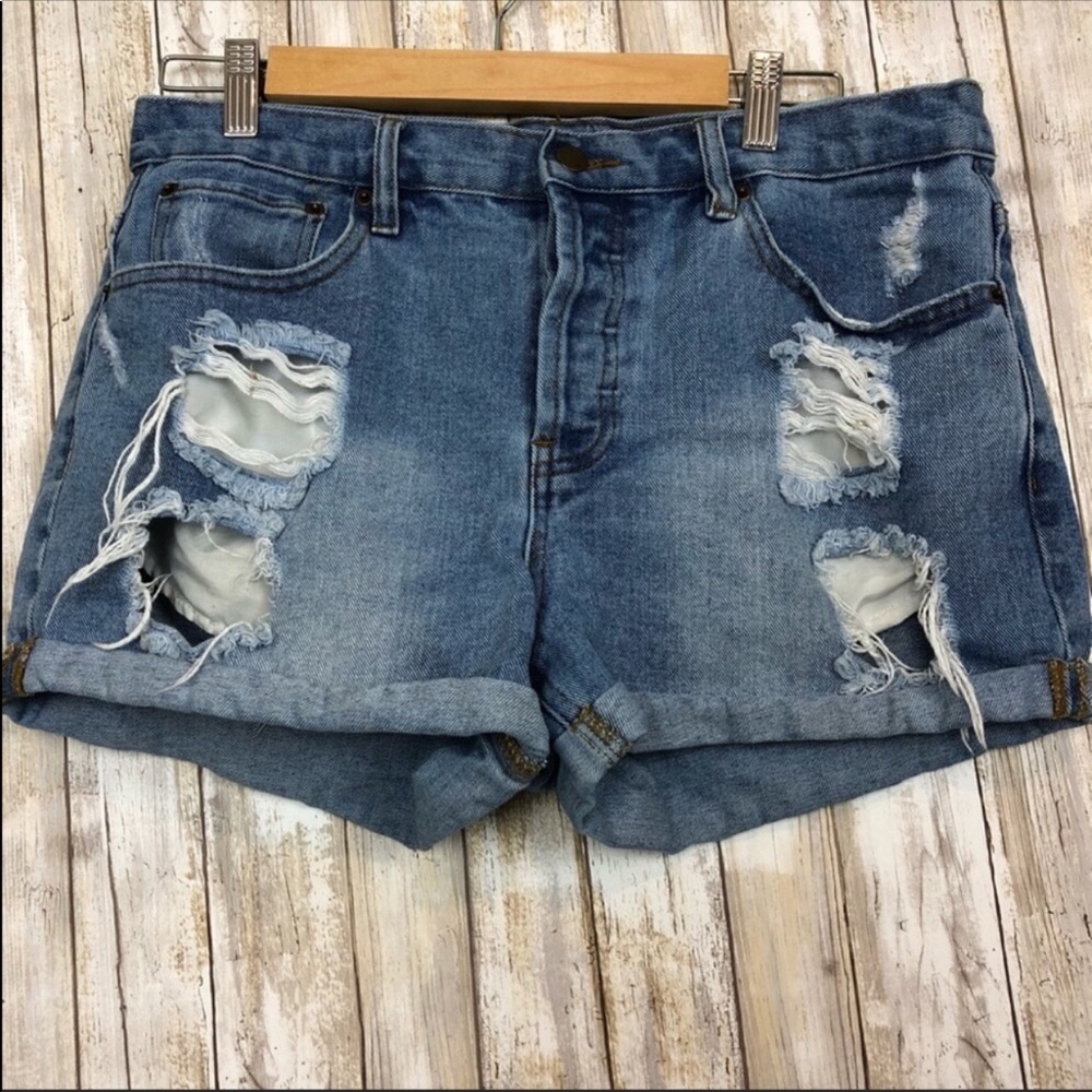Forever 21 Denim Short Blue Distressed Destroyed - Picture 1 of 8